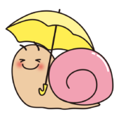 傘をさすほっぺの赤いピンクのかたつむり