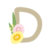 丸いお花のついたアルファベットのD