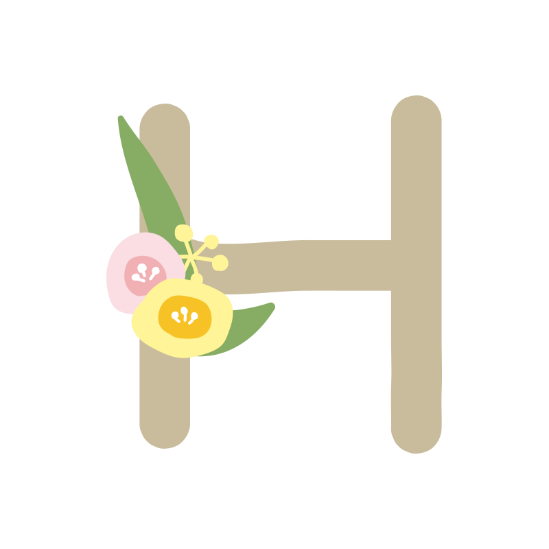 丸いお花のついたアルファベットのH