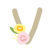 丸いお花のついたアルファベットのV