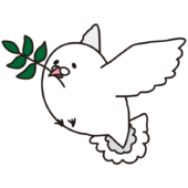 葉っぱをくわえた白いハト