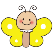 正面を向いている黄色いちょうちょ