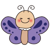 正面を向いている紫色のちょうちょ