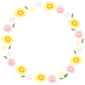 ピンクと黄色の丸いお花の丸い枠