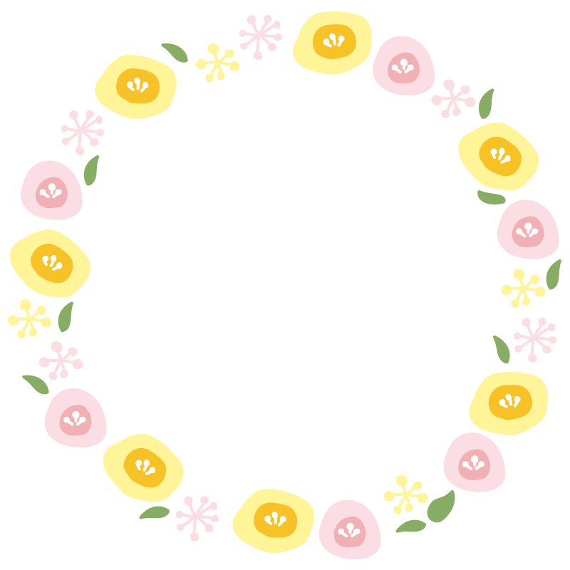 ピンクと黄色の丸いお花の丸い枠