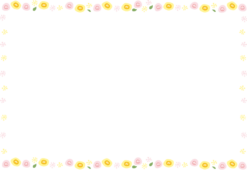 ピンクと黄色の丸いお花の枠（横）