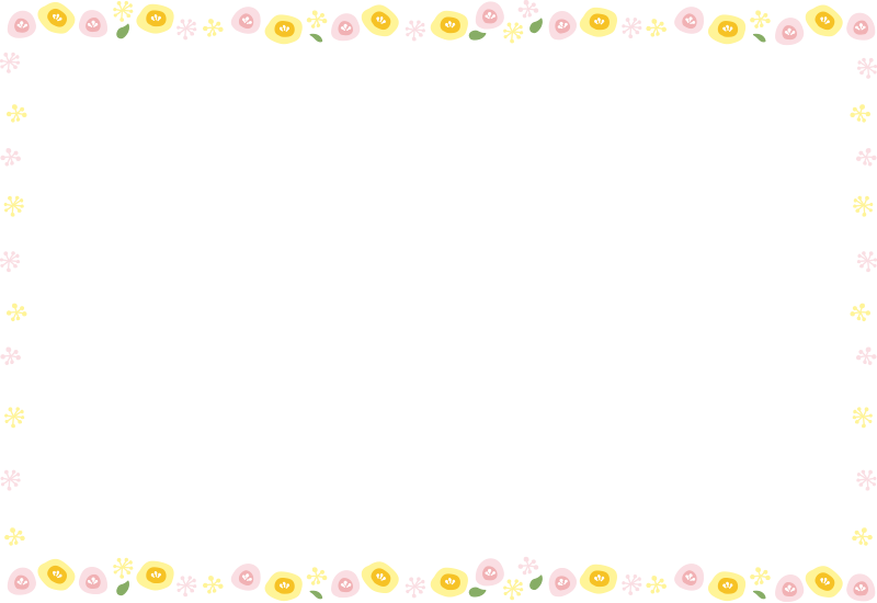 ピンクと黄色の丸いお花の枠（横）
