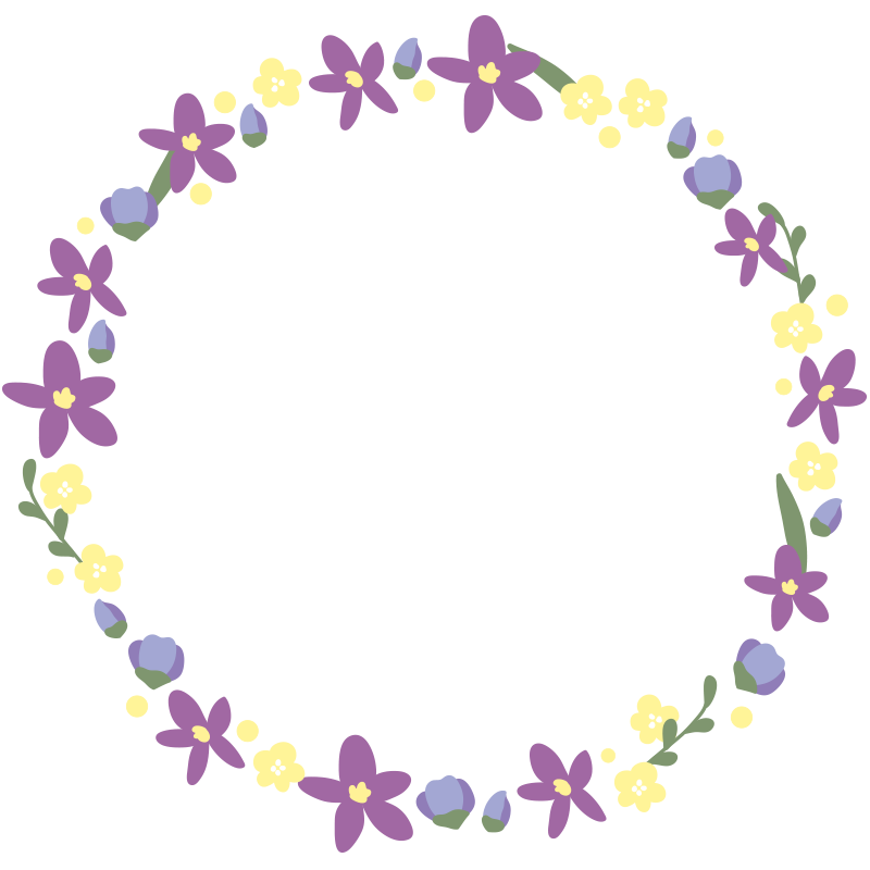 紫色の花の丸い枠の無料 フリー イラスト かわいい手描きの無料素材 てがきっず 保育園 小学校 介護施設にぴったりのフリー素材イラスト