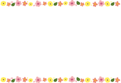 大きな葉っぱとピンクと黄色の花の枠（横）