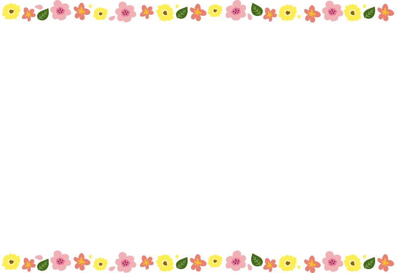 大きな葉っぱとピンクと黄色の花の枠（横）