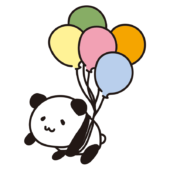 風船で空に飛ばされるパンダ