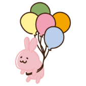 風船で空に飛ばされるウサギ