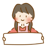 下に案内看板を持っているゆるくて可愛い女性保育士