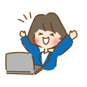 パソコン作業の仕事が終わって喜ぶゆるくて可愛い会社員の女性