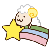 カラフルな流れ星に乗るヒツジ