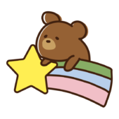 カラフルな流れ星に乗るクマ