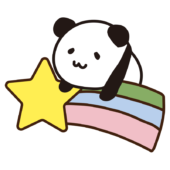 カラフルな流れ星に乗るパンダ