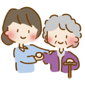 歩行介助をするゆるくて可愛い女性の介護士1