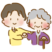 歩行介助をするゆるくて可愛い男性の介護士1