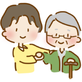 歩行介助をするゆるくて可愛い男性の介護士2