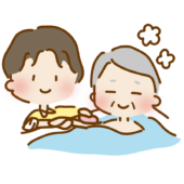 入浴介助をするゆるくて可愛い男性の介護士