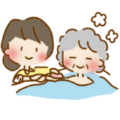 入浴介助をするゆるくて可愛い女性の介護士