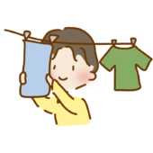 洗濯物を干すゆるくて可愛い男性の介護士