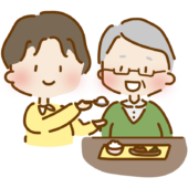 食事介助をするゆるくて可愛い男性の介護士1