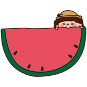 文字が書けるくらい大きなスイカを食べる子供（女の子2）