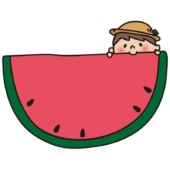 文字が書けるくらい大きなスイカを食べる子供（男の子2）