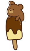 棒のチョコレートアイスに乗るクマ