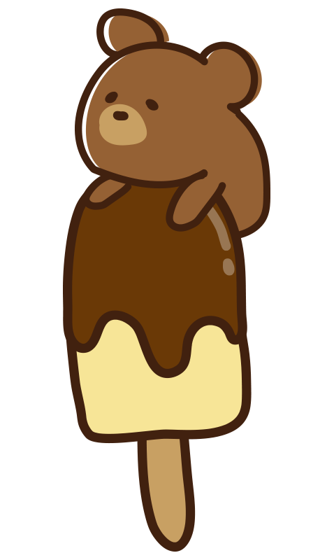 棒のチョコレートアイスに乗るクマ