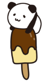 棒のチョコレートアイスに乗るパンダ