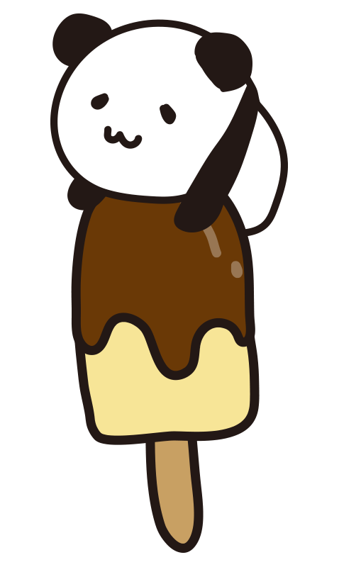 棒のチョコレートアイスに乗るパンダ