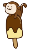 棒のチョコレートアイスに乗るサル
