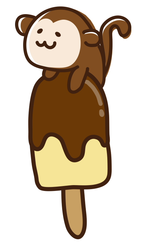 棒のチョコレートアイスに乗るサル
