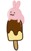 棒のチョコレートアイスに乗るウサギ