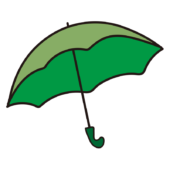 開いている緑色の傘