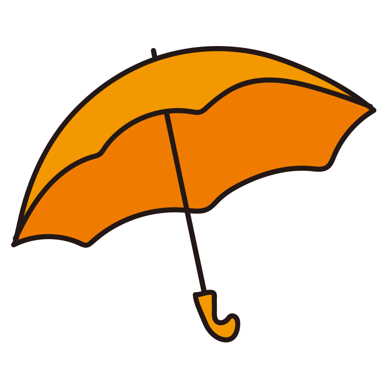 開いているオレンジ色の傘の無料 フリー イラスト かわいい手描きの無料素材 てがきっず 保育園 小学校 介護施設にぴったりのフリー素材イラスト