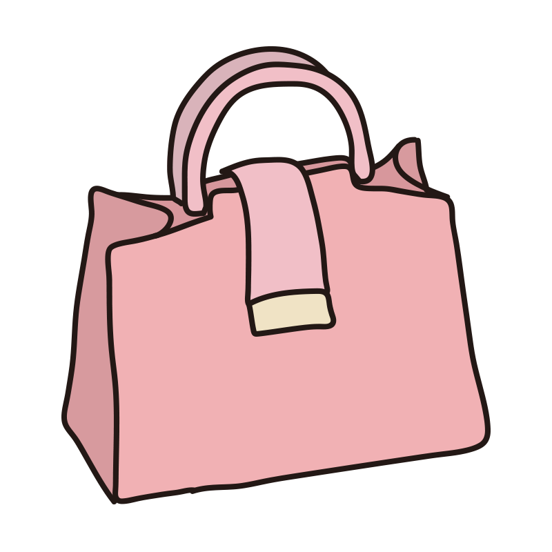 ピンク色のハンドバッグの無料(フリー)イラスト | かわいい手描きの無料素材「てがきっず」保育園・小学校・介護施設にぴったりのフリー素材イラスト