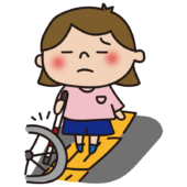 歩行の邪魔をする自転車があって通れない白杖を持った子供（女の子）