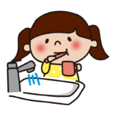 水を出しながら歯磨きしている子供（女の子）