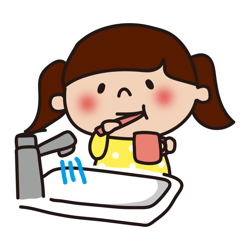 水を出しながら歯磨きしている子供（女の子）