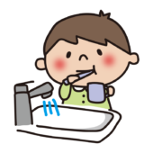 水を出しながら歯磨きしている子供（男の子）