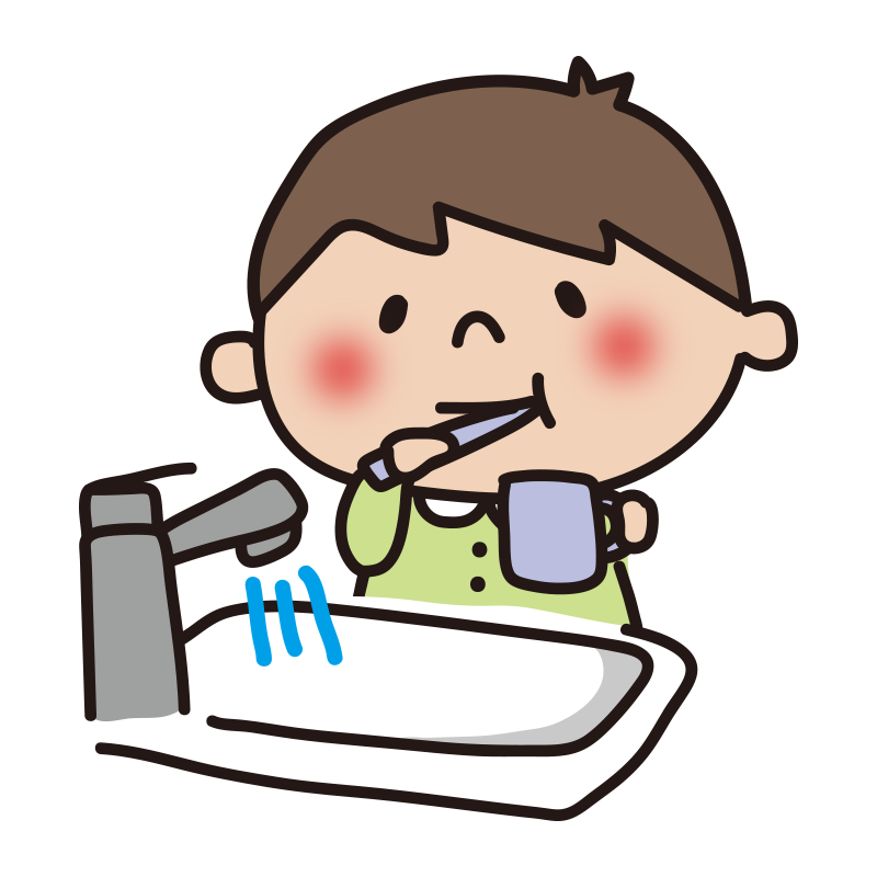 水を出しながら歯磨きしている子供（男の子）