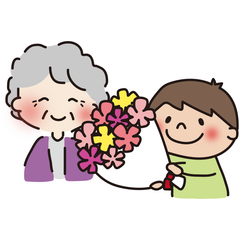 おばあちゃんに花束を渡す子供1