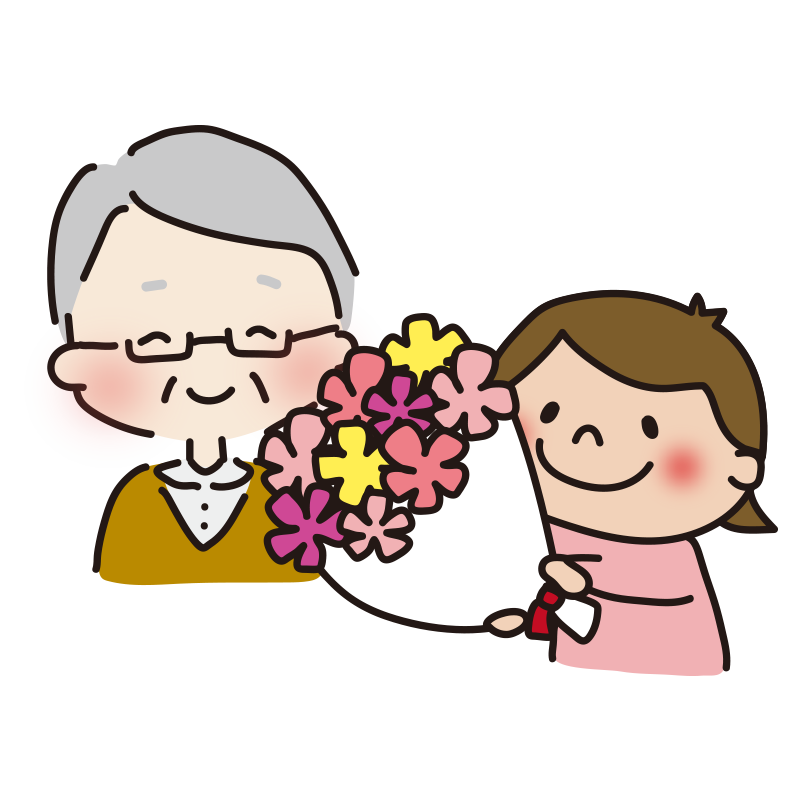 おじいちゃんに花束を渡す子供2