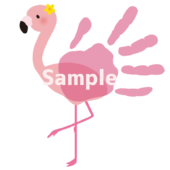 手形アート用お花をつけたフラミンゴ