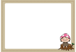 切り株に座っているきのこの格好をしている女の子の枠（横）