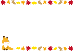 秋の葉っぱとキツネの枠（横）